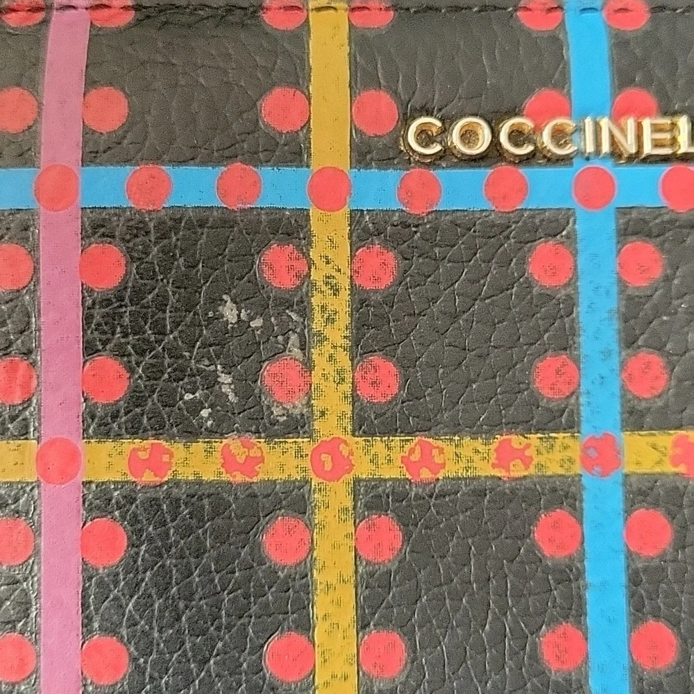 Coccinelle Black Leather Zipper Wallet w Dotted Lined Design - Picture 4 of 8